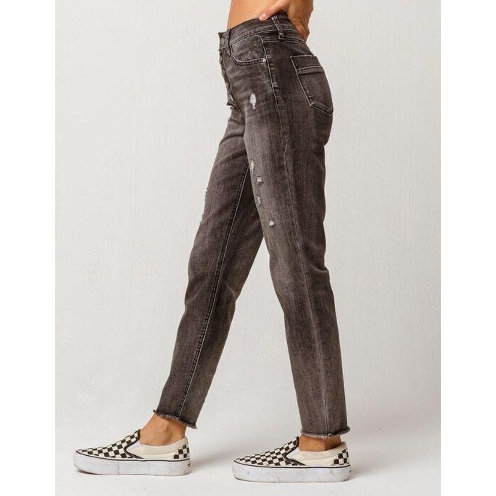 NWT Ivy + Main Black Distressed High Waist Button Fly Jeans - Size‎ 11